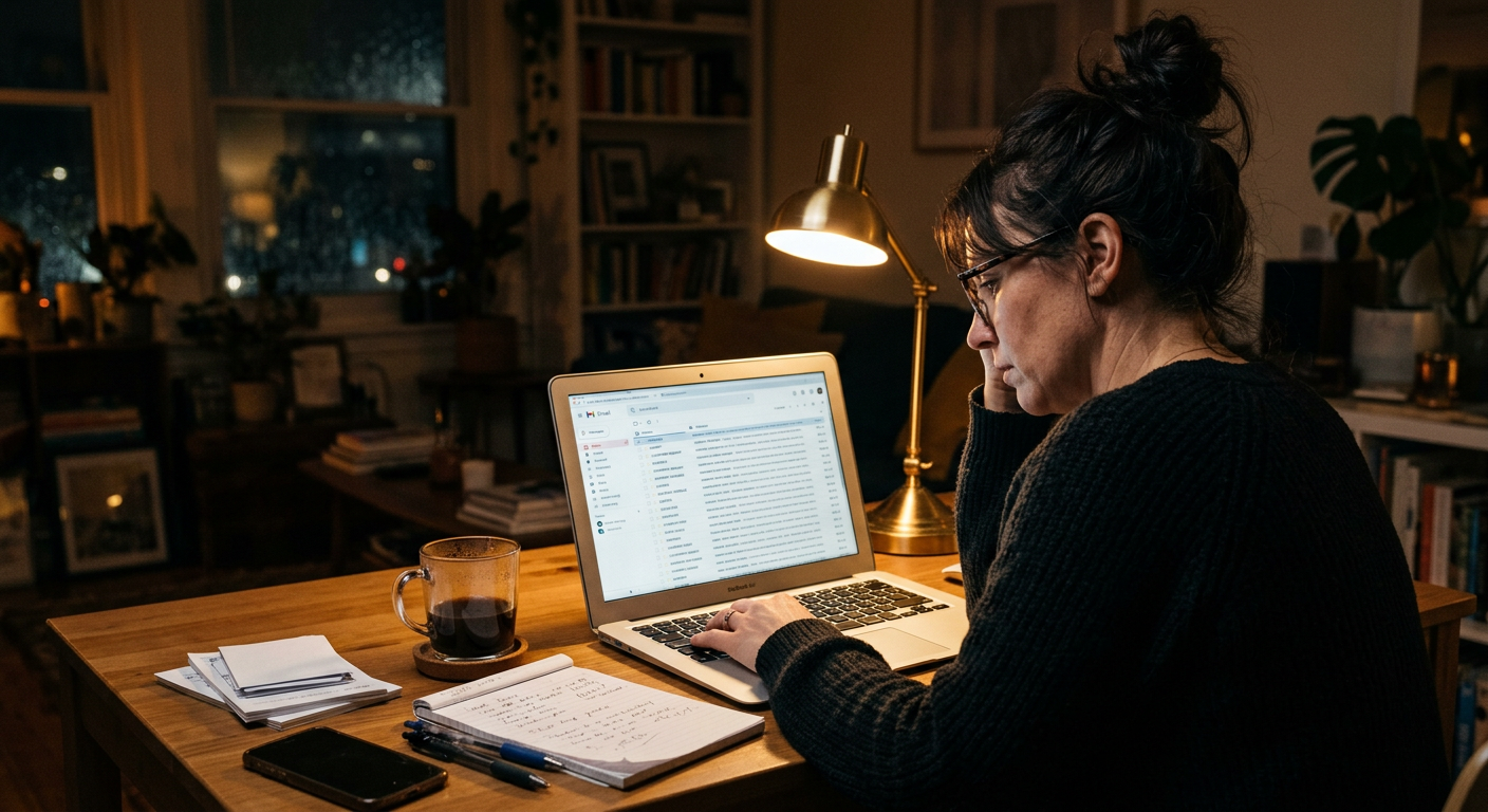 Business owner looking at a long list of old unread enquiries